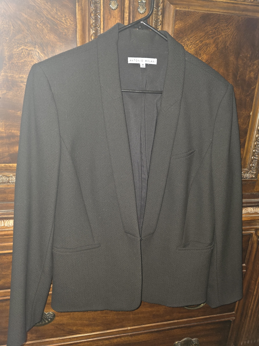 ANTONIO MELANI Black Shawl-Collar Open-Front Blazer Sz 14 EUC